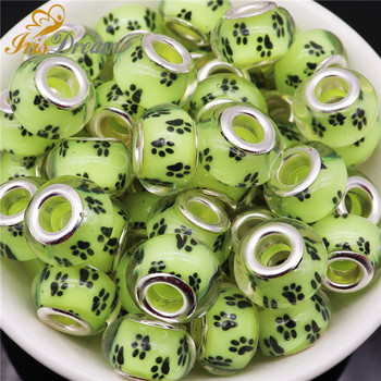 20 τμχ Lovely Dog Paws Big Hole Murano Spacer European Beads Fit Pandora Charms Βραχιόλι με αλυσίδα Κολιέ χάντρα για κατασκευή κοσμημάτων