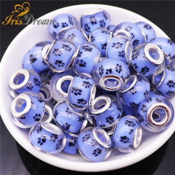 20 τμχ Lovely Dog Paws Big Hole Murano Spacer European Beads Fit Pandora Charms Βραχιόλι με αλυσίδα Κολιέ χάντρα για κατασκευή κοσμημάτων