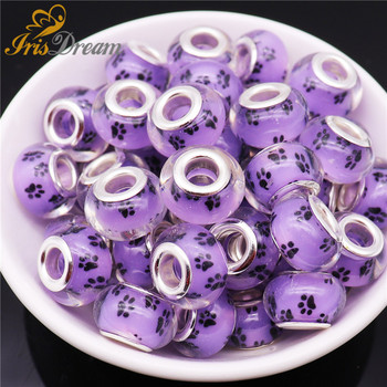 20 τμχ Lovely Dog Paws Big Hole Murano Spacer European Beads Fit Pandora Charms Βραχιόλι με αλυσίδα Κολιέ χάντρα για κατασκευή κοσμημάτων