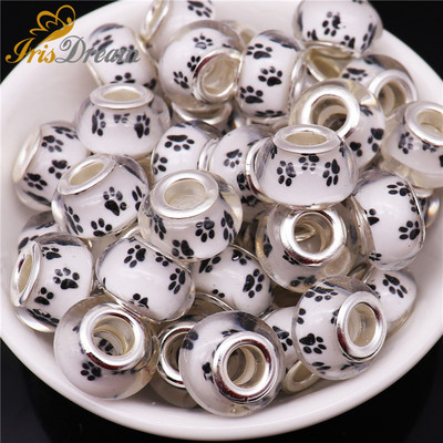 20 τμχ Lovely Dog Paws Big Hole Murano Spacer European Beads Fit Pandora Charms Βραχιόλι με αλυσίδα Κολιέ χάντρα για κατασκευή κοσμημάτων