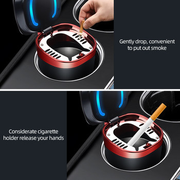 Нов автомобилен пепелник с LED светлина Преносим автоматичен пепелник за цигари Пепелник с отворен капак с един бутон Аксесоари за интериора на автомобила