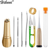 Set de 9 bucăți cu mâner de cupru Awl pentru cusătură manuală, țesătură din piele, pânză, instrument de reparare a pantofilor pentru repararea cusuturilor de bricolaj
