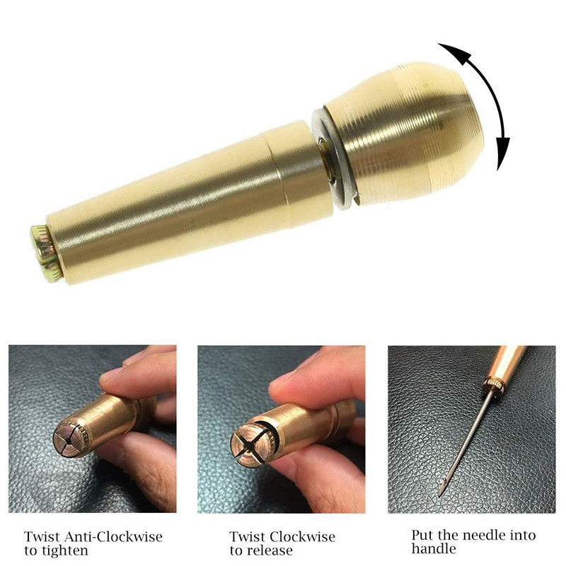 Set de 9 bucăți cu mâner de cupru Awl pentru cusătură manuală, țesătură din piele, pânză, instrument de reparare a pantofilor pentru repararea cusuturilor de bricolaj