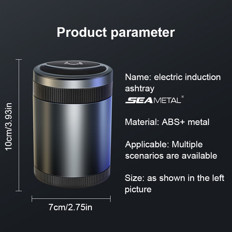 SEAMETAL din aliaj Scrumieră pentru mașină ignifugă pentru gunoi Cupă de depozitare a monedelor de gunoi Tavă pentru mașină pentru trabucuri Deschidere electrică prin inducție cu lumină LED
