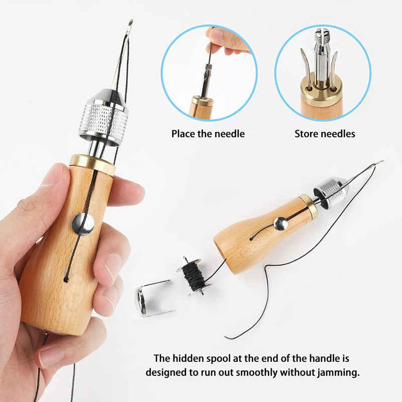 Speedy Stitcher Sewing Awl Kit Bőr kézműves varrás viaszos cérna tűk Bőr kézműves varrócipők javítóeszközök