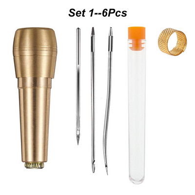 Set de ace cu mâner din cupru, 6 bucăți/set, din piele, pânză, țesătură, instrument de reparare a pantofilor, ace pentru cusut, pentru cusut