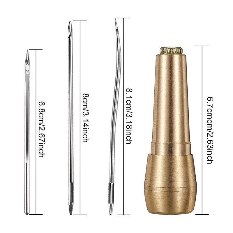 Set de ace cu mâner din cupru, 6 bucăți/set, din piele, pânză, țesătură, instrument de reparare a pantofilor, ace pentru cusut, pentru cusut