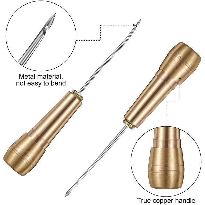 Set de ace cu mâner din cupru, 6 bucăți/set, din piele, pânză, țesătură, instrument de reparare a pantofilor, ace pentru cusut, pentru cusut