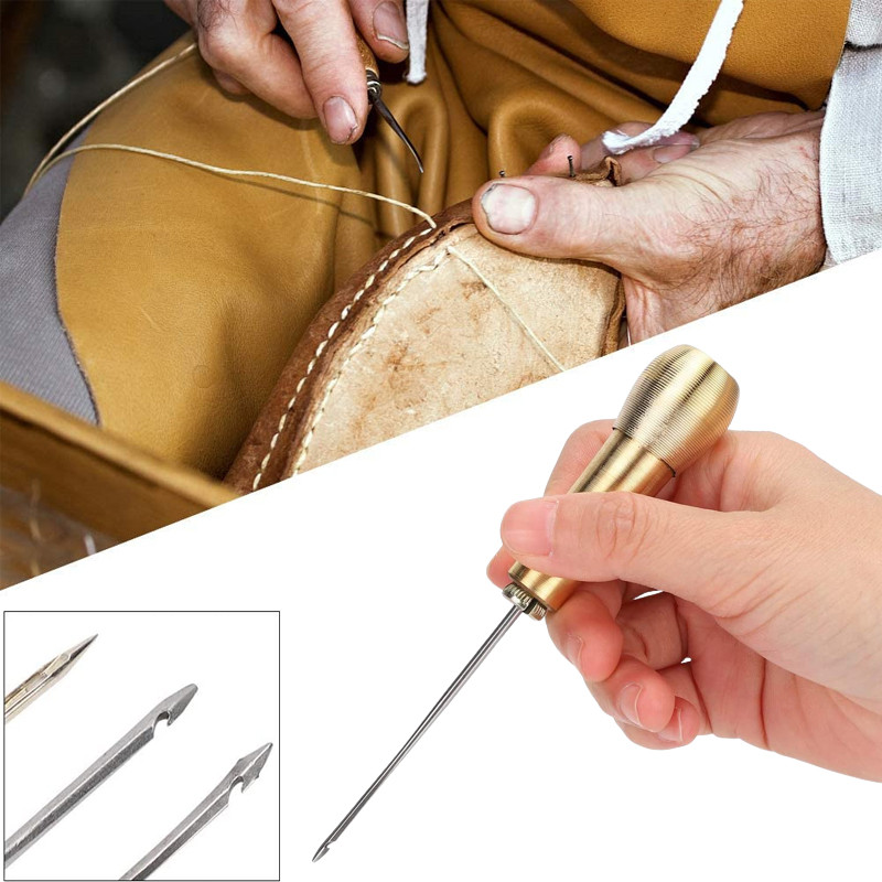 Set de ace cu mâner din cupru, 6 bucăți/set, din piele, pânză, țesătură, instrument de reparare a pantofilor, ace pentru cusut, pentru cusut