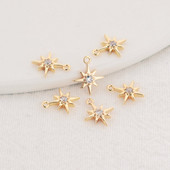 6 DB 8x10MM 14K valódi aranyozott és cirkon csillag Connect Charms medálok Ékszerkészítési kellékek Barkács kiegészítők