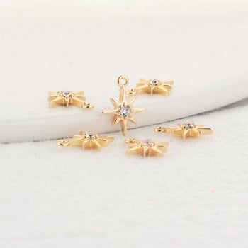 6PCS 8x10MM 14K истинско позлатено покритие и цирконова звезда Connect Charms Висулки Консумативи за изработка на бижута Аксесоари направи си сам