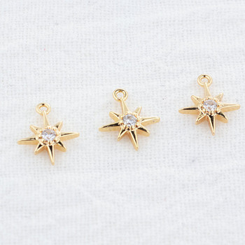 6PCS 8x10MM 14K истинско позлатено покритие и цирконова звезда Connect Charms Висулки Консумативи за изработка на бижута Аксесоари направи си сам