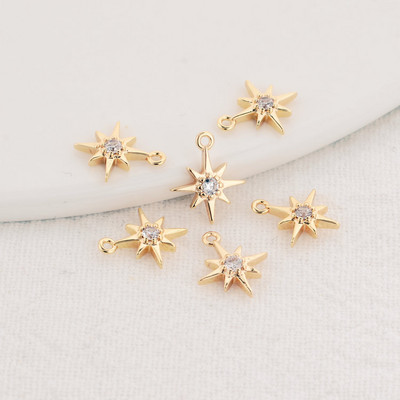 6 DB 8x10MM 14K valódi aranyozott és cirkon csillag Connect Charms medálok Ékszerkészítési kellékek Barkács kiegészítők
