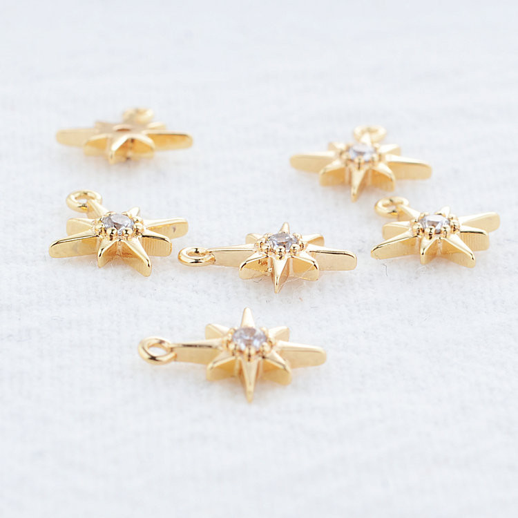 6 DB 8x10MM 14K valódi aranyozott és cirkon csillag Connect Charms medálok Ékszerkészítési kellékek Barkács kiegészítők