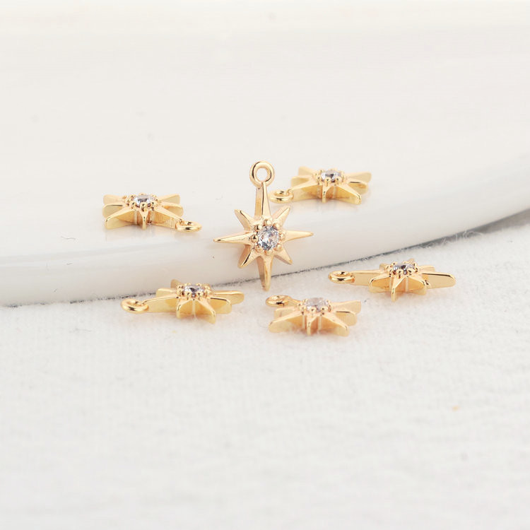 6 DB 8x10MM 14K valódi aranyozott és cirkon csillag Connect Charms medálok Ékszerkészítési kellékek Barkács kiegészítők
