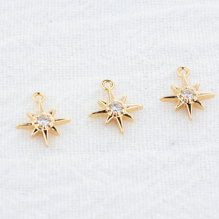 6 DB 8x10MM 14K valódi aranyozott és cirkon csillag Connect Charms medálok Ékszerkészítési kellékek Barkács kiegészítők