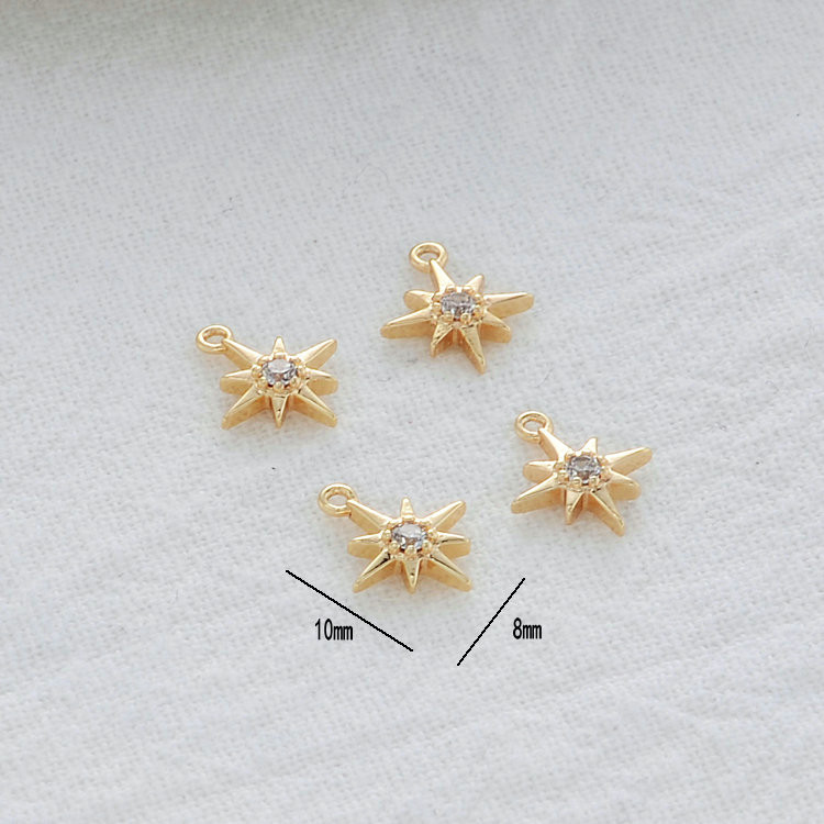 6 DB 8x10MM 14K valódi aranyozott és cirkon csillag Connect Charms medálok Ékszerkészítési kellékek Barkács kiegészítők