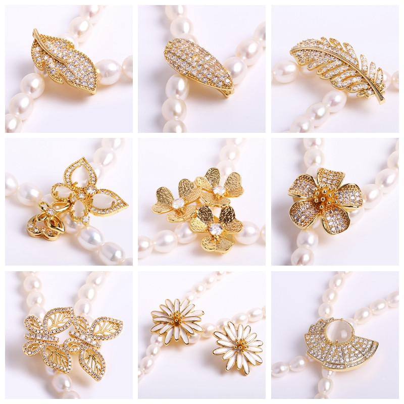 Blizgantys cirkonio perlų užsegimai, lapų / plunksnų / drugelio formos jungtys, „pasidaryk pats“ perlų papuošalų kūrimas