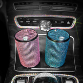 Scrumieră de mașină cu diamante universală pentru fete femei Scrumieră cu strasuri de cristal Decor interior auto Suport țigară cu capac Navă