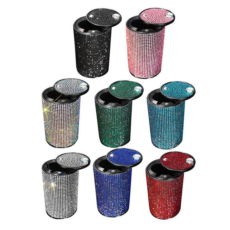 Scrumieră de mașină cu diamante universală pentru fete femei Scrumieră cu strasuri de cristal Decor interior auto Suport țigară cu capac Navă
