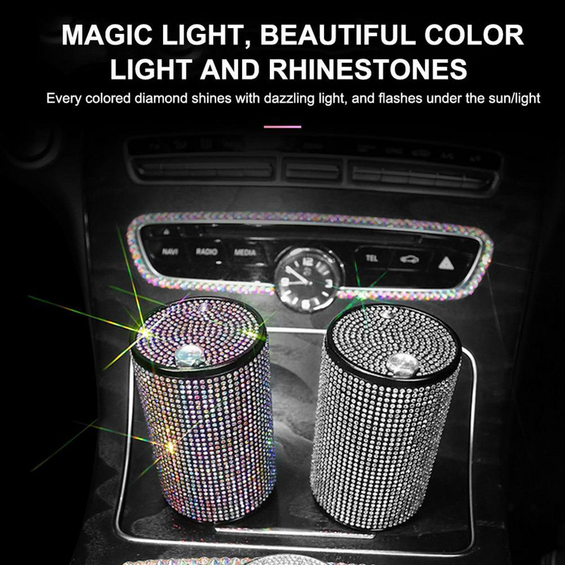 Scrumieră de mașină cu diamante universală pentru fete femei Scrumieră cu strasuri de cristal Decor interior auto Suport țigară cu capac Navă