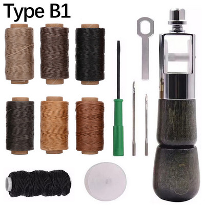 Bőrvarró csüllő szett lapos viaszos cérnával Overstitch keréktű cipész varrótű Manuális Speedy Stitcher Leathercraft