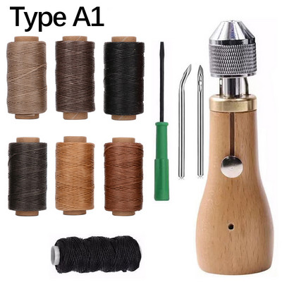 Bőrvarró csüllő szett lapos viaszos cérnával Overstitch keréktű cipész varrótű Manuális Speedy Stitcher Leathercraft