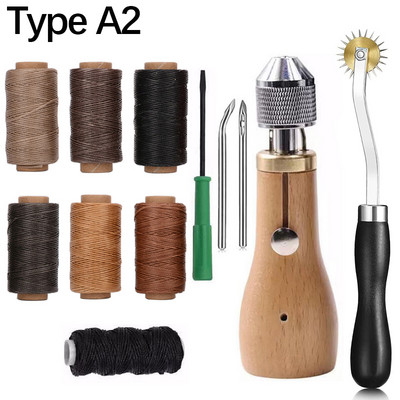 Bőrvarró csüllő szett lapos viaszos cérnával Overstitch keréktű cipész varrótű Manuális Speedy Stitcher Leathercraft