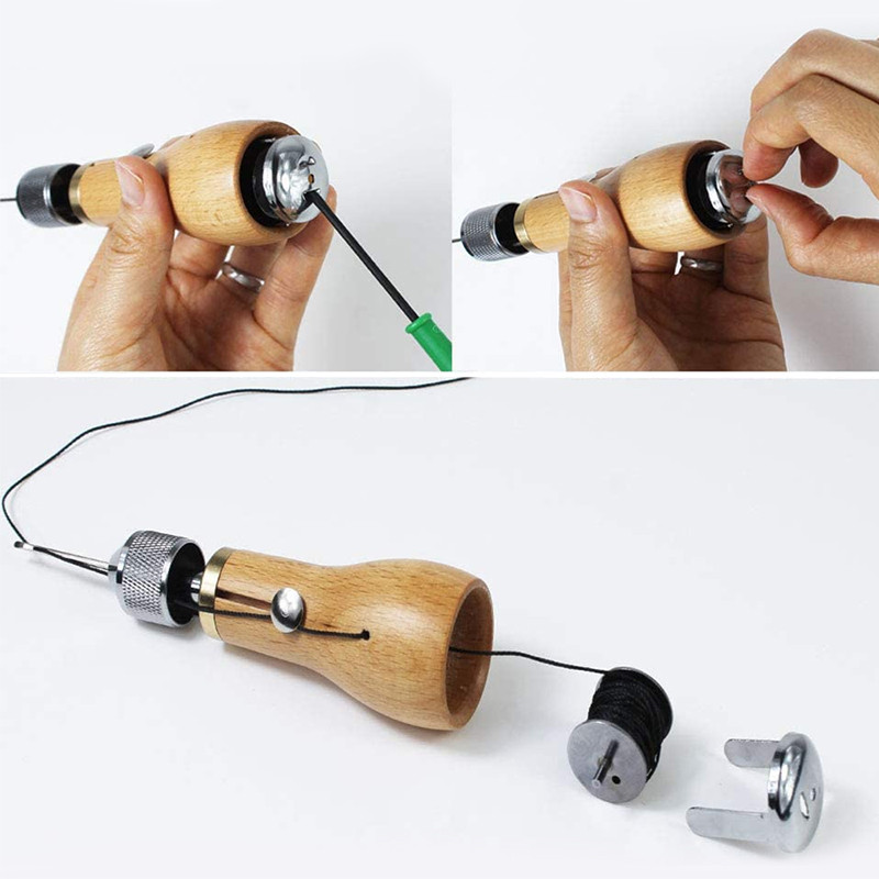 Bőrvarró csüllő szett lapos viaszos cérnával Overstitch keréktű cipész varrótű Manuális Speedy Stitcher Leathercraft