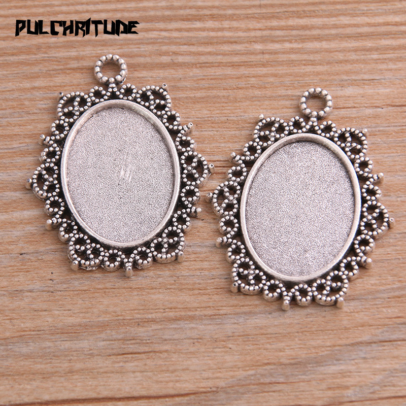 10db 18*25mm Belső Méret 10 Stílusú Antik Ezüst Szín Fémötvözet Egyszerű Ovális Cabochon Medál Beállítás Ékszer leletek