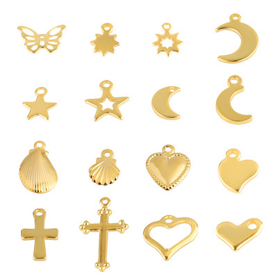 20db/tétel Rozsdamentes acél bűbáj ékszerkészítéshez Heart Moon Shell DIY medálok Ékszerkészítési kellékek Kiegészítők