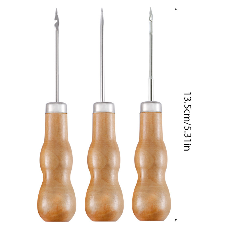 SHWAKK Mâner din Lemn Piele Cusut Awl Pentru Pantofi Geantă Cusătură de mână Taper Leathercraft Ac Set de instrumente Artizanat Cusut