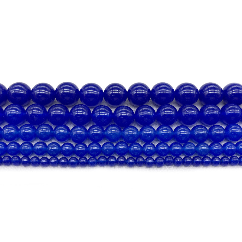 Természetes kő, sötétkék kalcedon sima, kerek, laza távtartó gyöngyök ékszerkészítéshez, barkács karkötő szál 15"