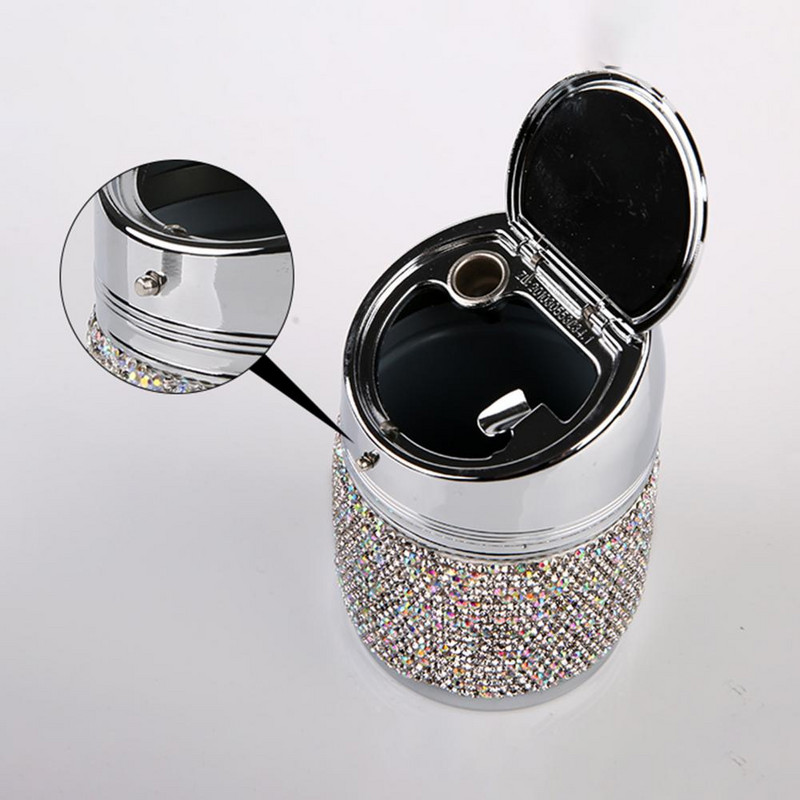 Kreatív többfunkciós tárolópohár fedővel, strasszos hamutartó tartóval autóhoz, nagyszerű ajándék női lányoknak