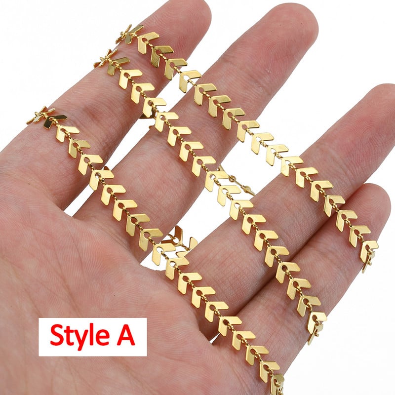 2 méter/1 méteres rozsdamentes acél láncok, nem fakulás, arany színű repülőgép-levelek lánc ékszerkészítéshez barkácsolás nyaklánc karkötő kellékek