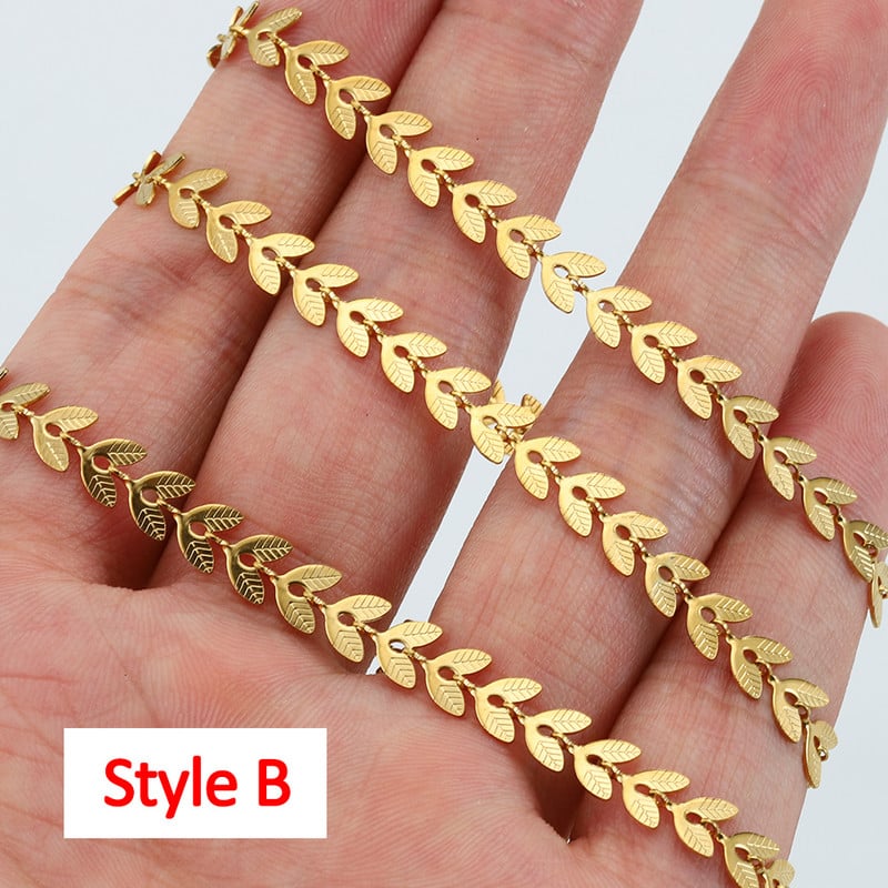 2 méter/1 méteres rozsdamentes acél láncok, nem fakulás, arany színű repülőgép-levelek lánc ékszerkészítéshez barkácsolás nyaklánc karkötő kellékek