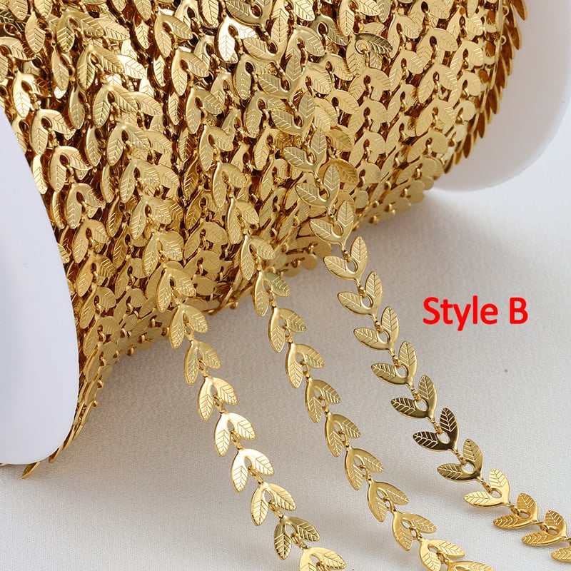 2 méter/1 méteres rozsdamentes acél láncok, nem fakulás, arany színű repülőgép-levelek lánc ékszerkészítéshez barkácsolás nyaklánc karkötő kellékek