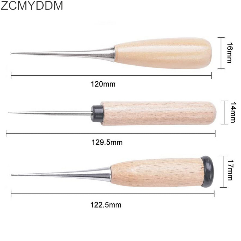 ZCMYDDM 1/3 DB fa fogantyús akvárium bőr lyukasztószerszámok lyukasztó cipők javításához barkácsolt bőr kézműves varróeszköz
