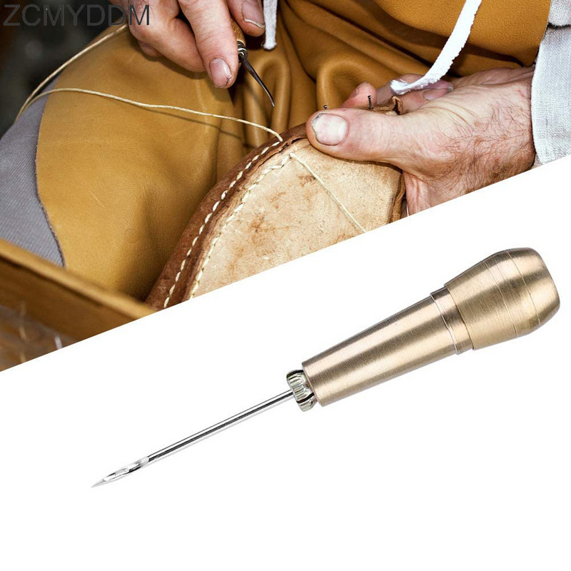ZCMYDDM Mâner de cupru Awl de cusut pentru cusut de mână Instrument de reparare a pantofilor din piele din pânză Kit de perforare Instrumente de cusut pentru piele DIY