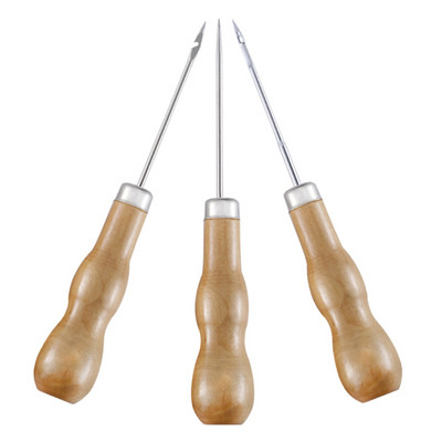 3 ΤΕΜ/σετ Ξύλινη λαβή ραψίματος Awl Hand Stitcher Leathe Punch Tool Δερμάτινα αξεσουάρ DIY Εργαλείο γάντζου επισκευής παπουτσιών