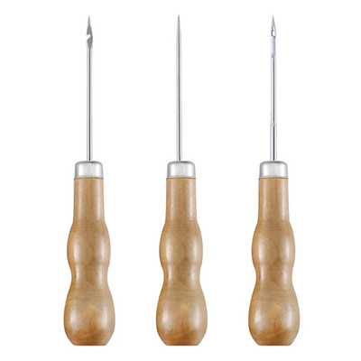 3 buc./set mâner din lemn cusut cusut de mână instrument de perforare din piele Accesorii din piele instrument de cârlig pentru repararea pantofilor