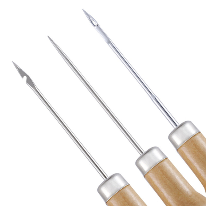 3 buc./set mâner din lemn cusut cusut de mână instrument de perforare din piele Accesorii din piele instrument de cârlig pentru repararea pantofilor