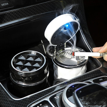 Универсален автомобилен пепелник с LED светлина Пепелник от сплав Алуминиева чаша Бездимен преносим автоматичен пепелник Огнезащитни автомобилни аксесоари
