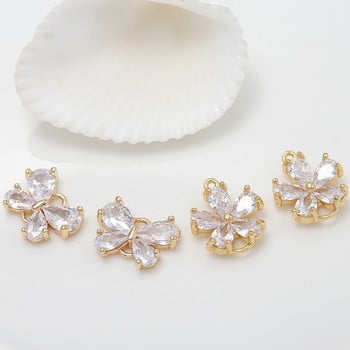 4PCS 10x13MM 24K златист цвят месинг с циркон цвете пеперуда очарователни висулки за Направи си сам изработка на бижута Находки Аксесоари