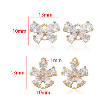 4PCS 10x13MM 24K златист цвят месинг с циркон цвете пеперуда очарователни висулки за Направи си сам изработка на бижута Находки Аксесоари