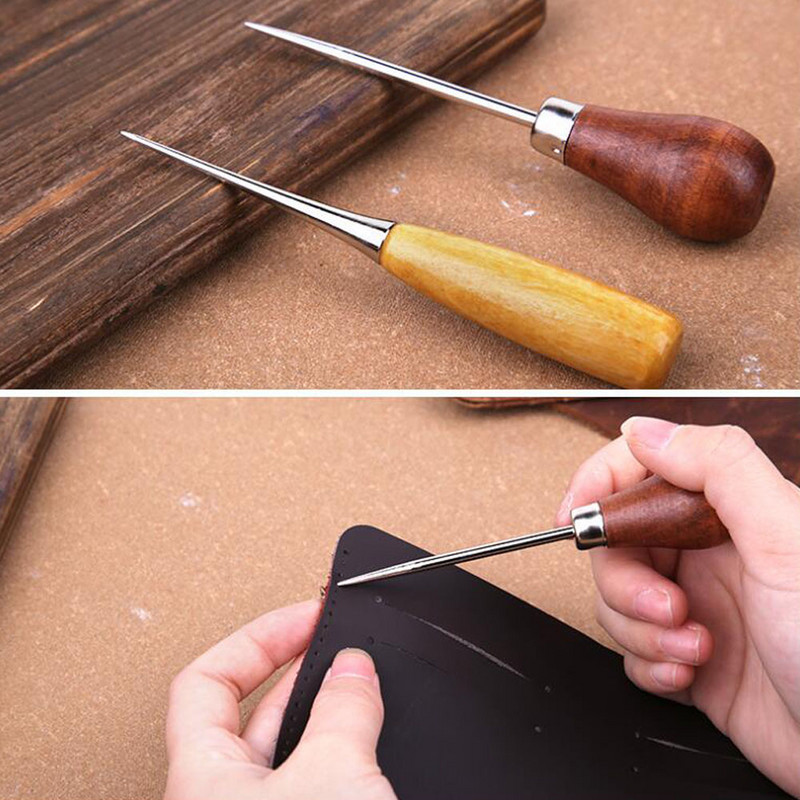 Cort din piele DIY Awl de cusut Mâner din lemn Awls Instrument de reparare pantofi Cusătură de mână Cusătură din piele Awl Punch Hole Instrumente din piele