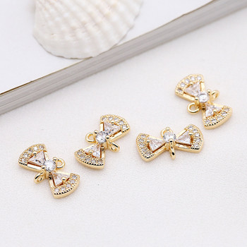 4PCS 12x7MM 14K златно покритие от месинг и циркон 2 дупки Bownot Талисмани Висулки Консумативи за изработка на бижута Аксесоари направи си сам