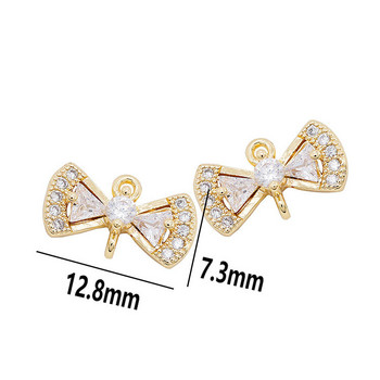 4PCS 12x7MM 14K златно покритие от месинг и циркон 2 дупки Bownot Талисмани Висулки Консумативи за изработка на бижута Аксесоари направи си сам