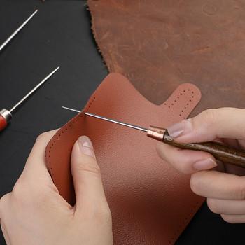 Ξύλινη λαβή ραψίματος Καρφίτσα για ράψιμο με τρύπες για ράψιμο σετ, στρογγυλό στρογγυλό μασίφ εργαλείο για ράψιμο με δερμάτινες χειροτεχνίες