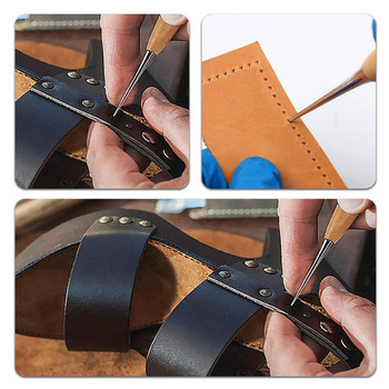 Шило с дървена дръжка, щифт за пробиване на дупки Комплект шило за шило, шило, кръгъл солиден инструмент за шиене на шиене на DIY кожа